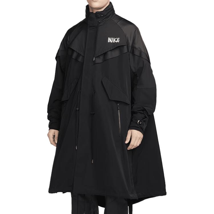 Nike X Sacai Collaborative  Windbreaker With Drawstring, Patchwork, And Multiple Pockets Unisex Outerwear Black DQ9028-010