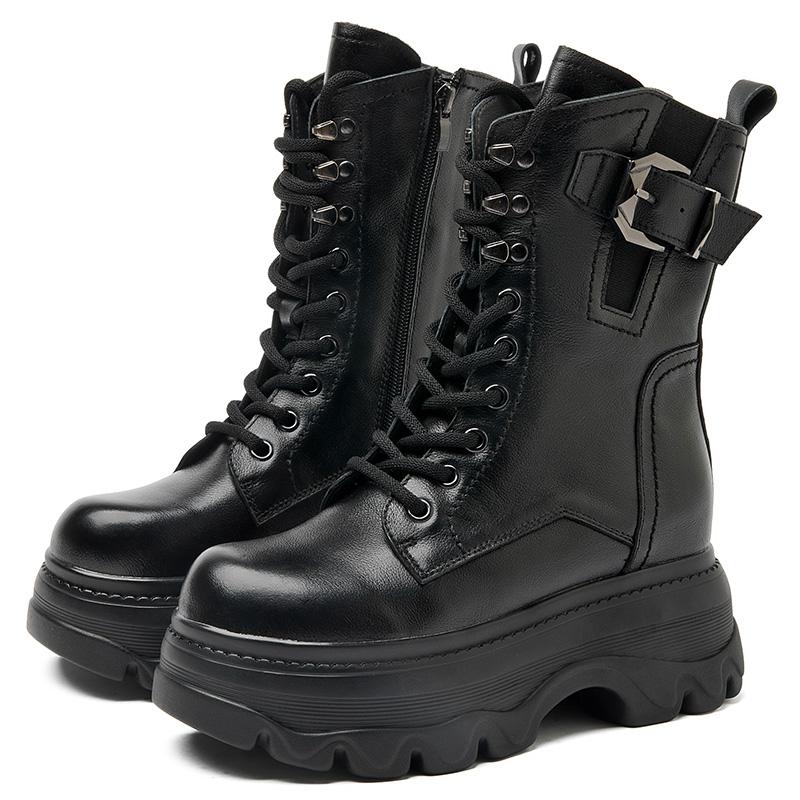 Fashion GKTINOO Retro Style Women High Heel Genuine Leather Mid-Calf Boots 2025 Autumn Winter Warm Platform Booties Zip Zapatos Mujer