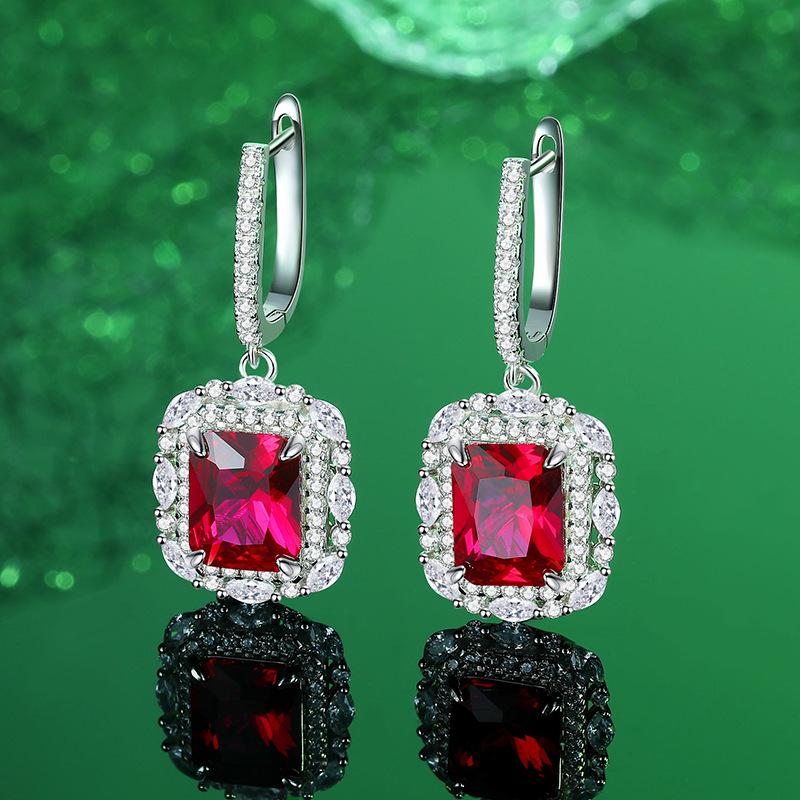 S925 Sterling Silver Padparadscha Earrings: Red, Green, Blue Long Dangle Women s Studs