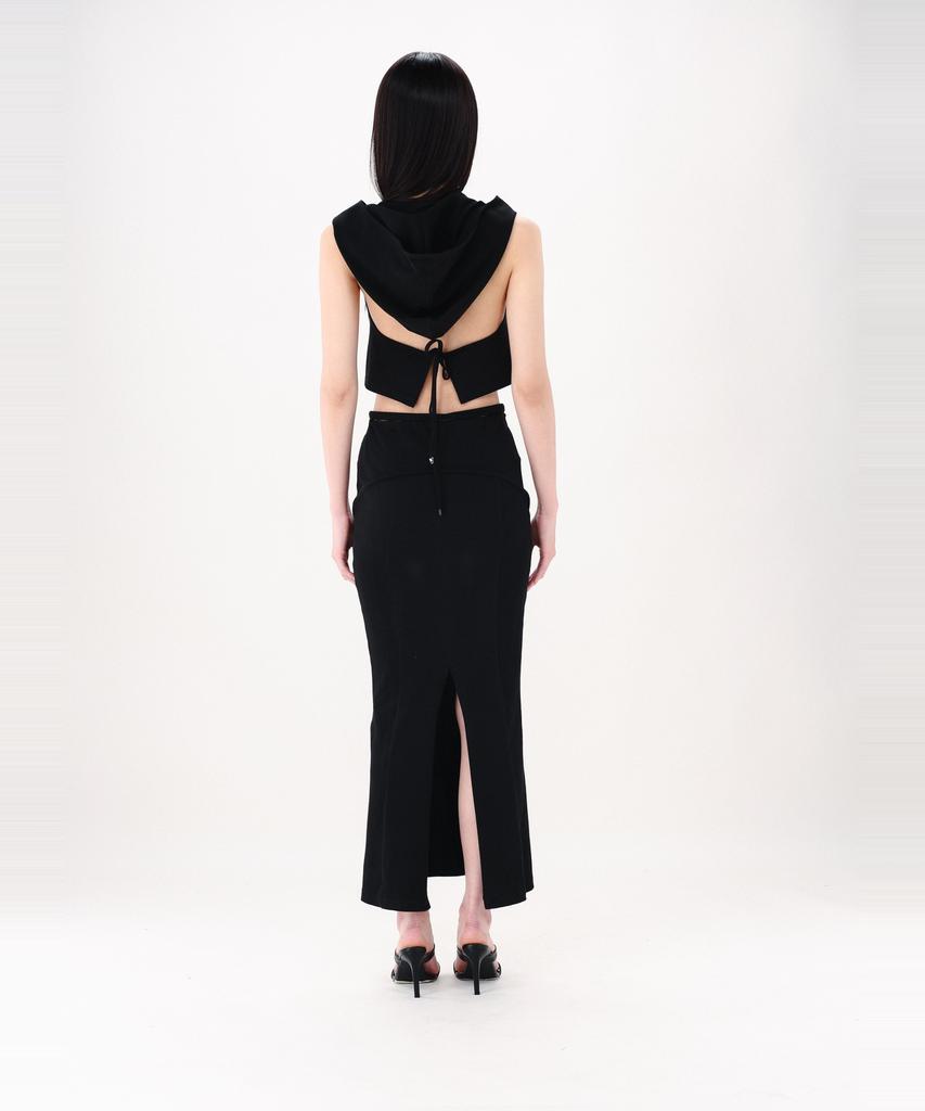 Nogtabeu Curve Strap Long Skirt Black