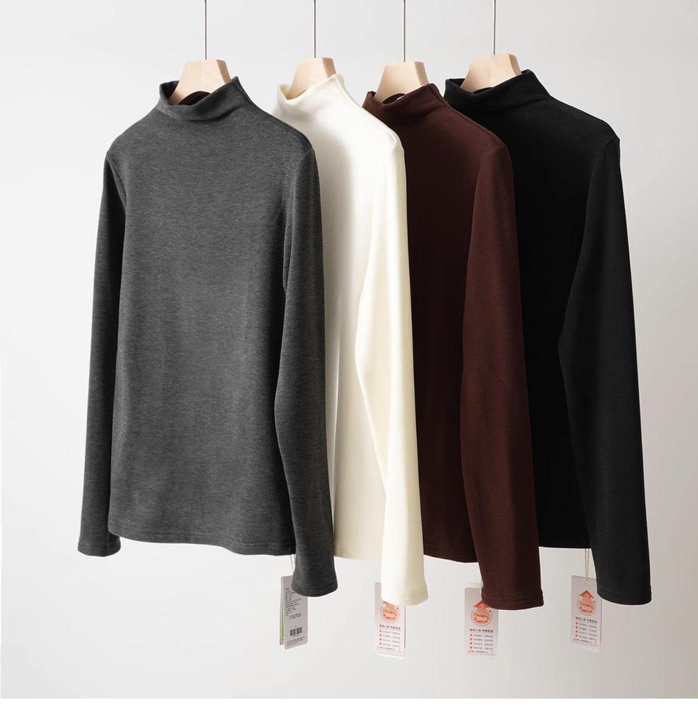 Women's Warm Long Sleeve Semi-High Collar Shirt - Autumn/Winter Style, Class A, 300g
