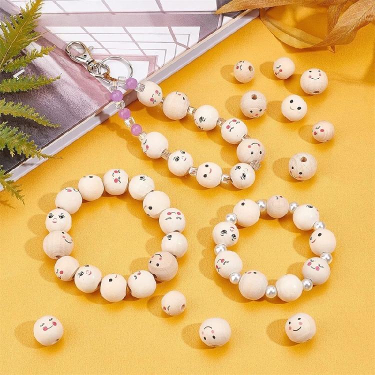 20mm Smiling Face Beads for Jewelry Making DIY Bracelets Bag Charm Keychain