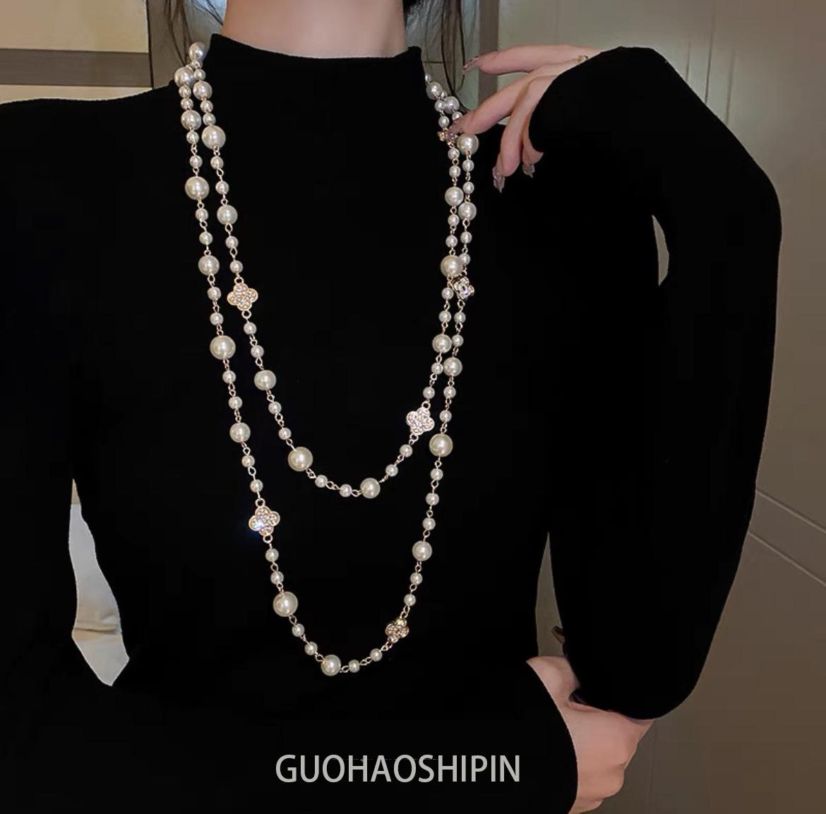 

Элегантное многослойное жемчужное ожерелье-свитер для женщин - осенне-зимний ювелирный аксессуар