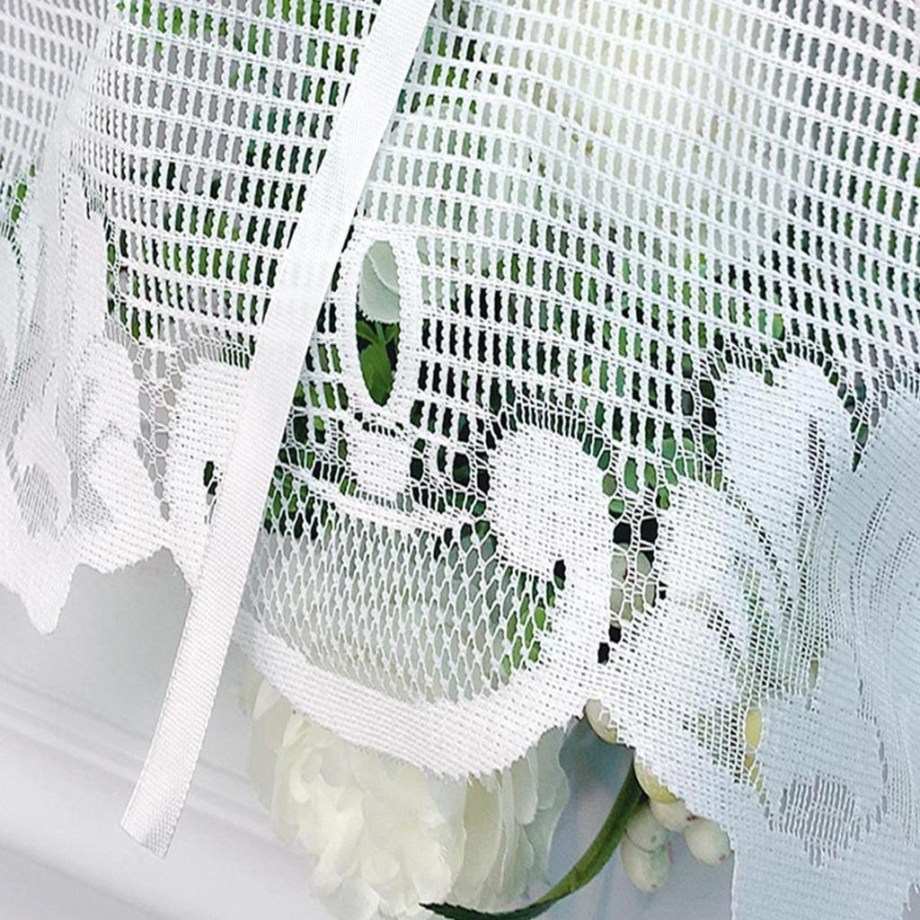 Butterfly Pull-Up White Lace Sheer Curtain for Bay Windows or Doors
