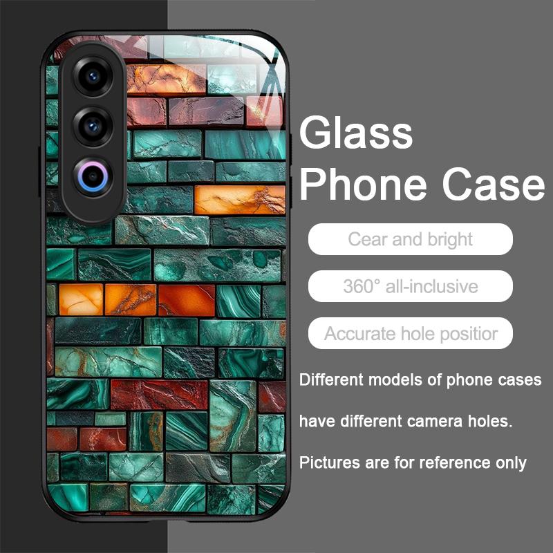 Creative Colorful Brick Texture Printed Tempered Glass Phone Case for OnePlus 13R 12 11 10 9 Pro ACE2 3 Nord CE4 3 2 Lite Cover