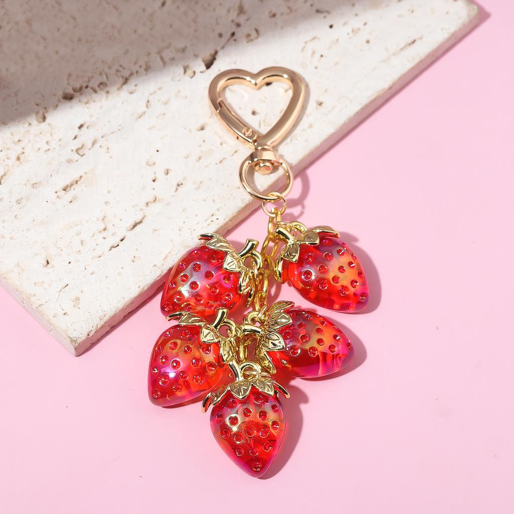 Cute Strawberry Bag Pendant Keychain Kawaii Heart Flower Daisy Key Chain for Women Girs Bag Purse Pendant Accessories Gift