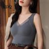 Sleeveless Slim Fit Tank Tops Women Seamless Thermal Vest Base Layer Tops Camisole with Built-in Chest Pads V-Neck Stretchy Fitted for Daily
