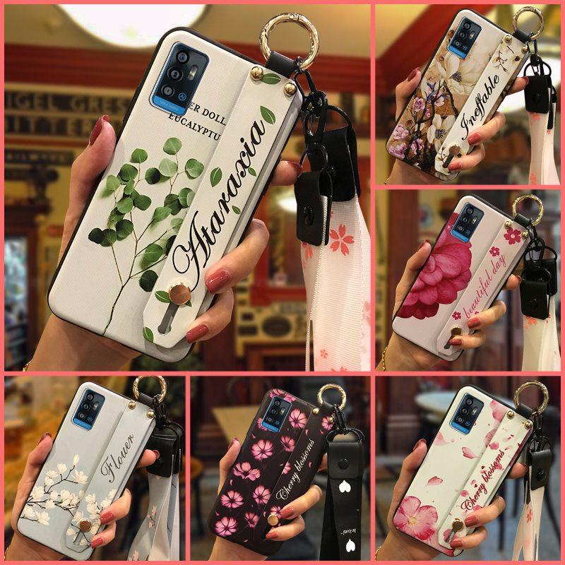 Kickstand Durable Phone Case For ZTE Blade A71/Optus X Swift 5G Back Cover Soft case Flower Fashion Design Lanyard Ring