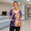Women's V-Neck Costume with Pockets Halloween Print Side Slit 3/4 Sleeve Top for Cosplay Party