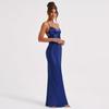 Women's Halter Satin Backless Strappy Waisted Long Dresses
