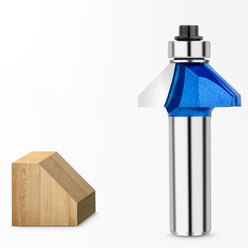 4pieces 1/4"/1/2" Shank Chamfer Router Bit Woodworking Milling Cutter 45Degree Knife with Top Bearing Bevel Edge
