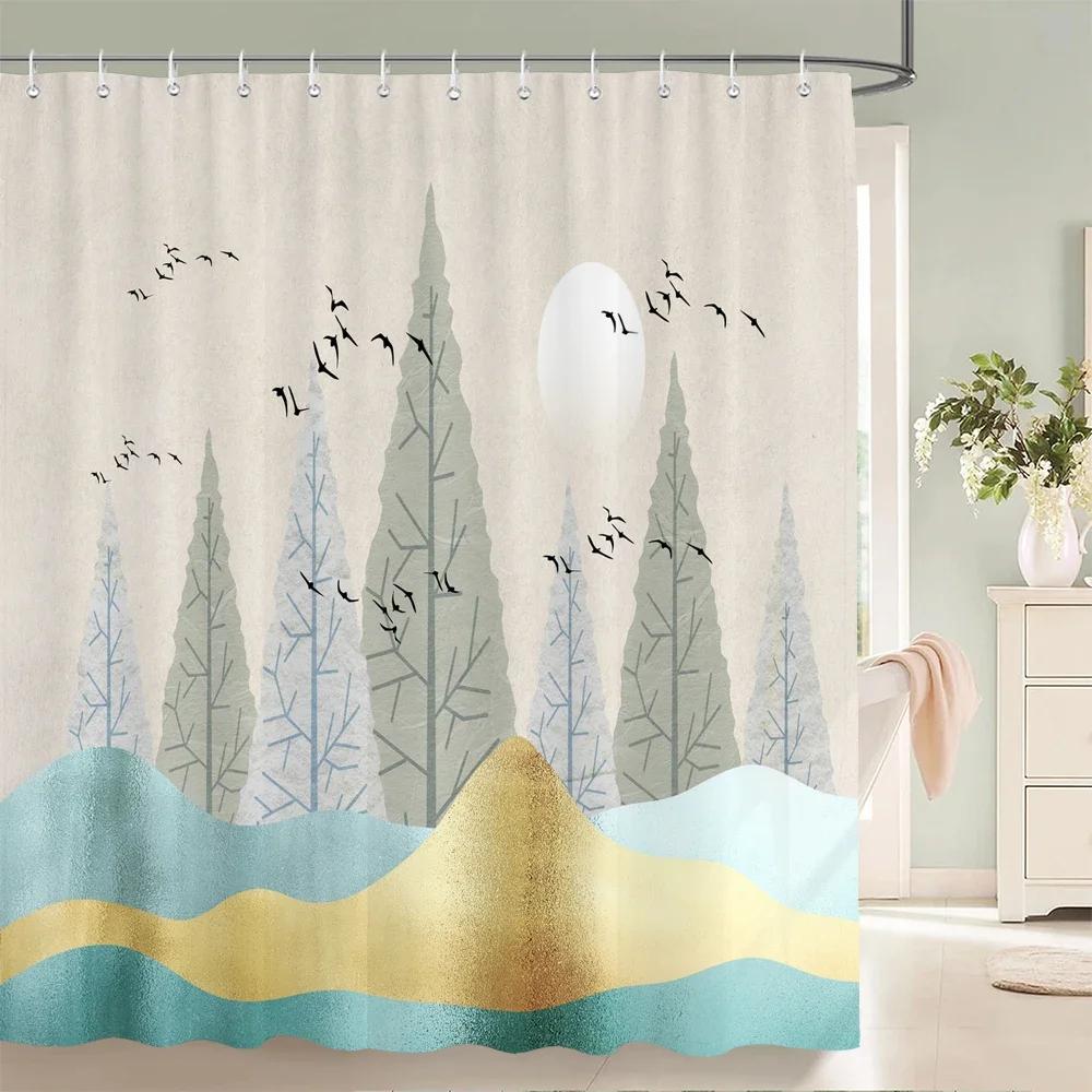 1Pc Art Japanese Pattern Shower Curtain Waterproof Printed Polyester Fabric Bathroom Partition Curtain Home Decorative Curtain