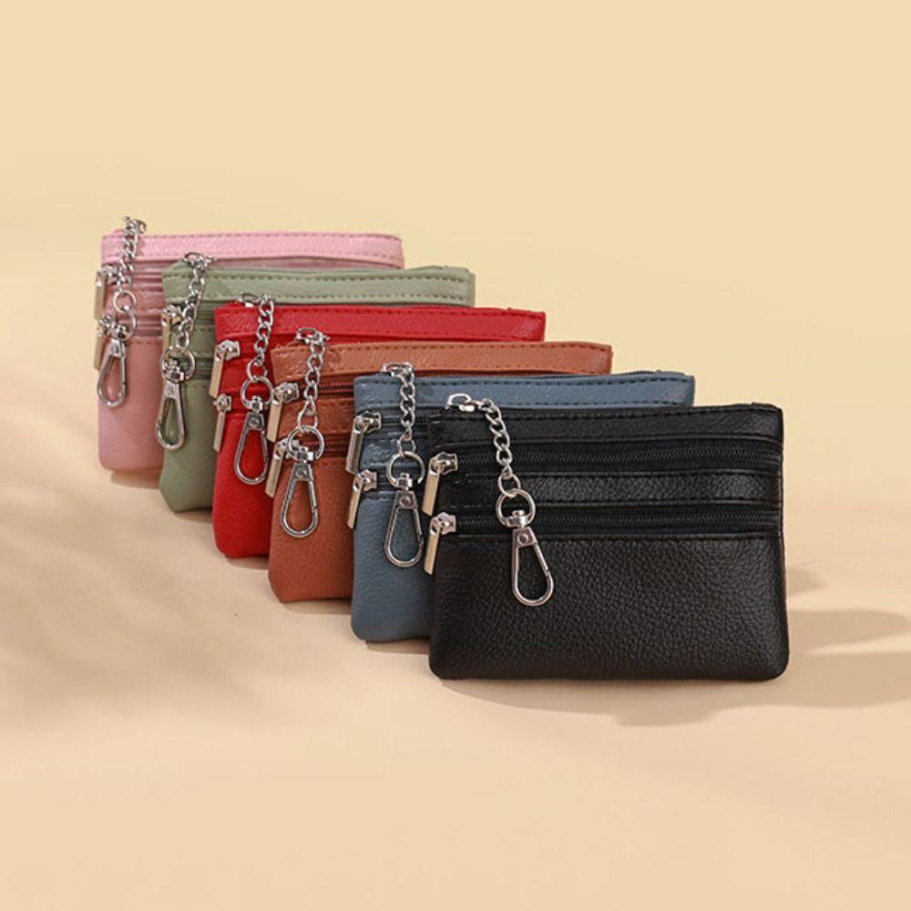 

Korean Style Lichee Pattern Coin Purse Zipper Three Pouch Wallet Simple Small Item Bag Outdoor синій