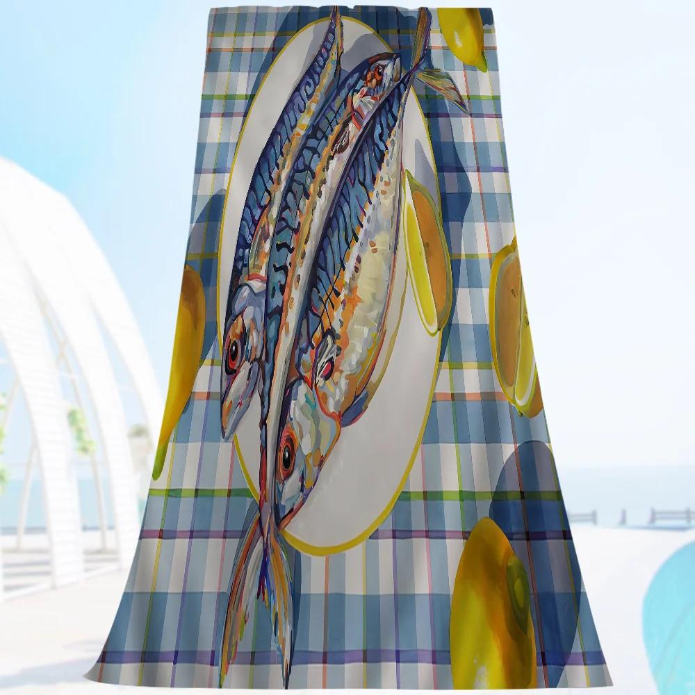 Buntes Ozeantier Mikrofaser Strandtuch Schnelltrocknend Sardine Hummer Fisch Design Sand Pool Handtuch für Yoga