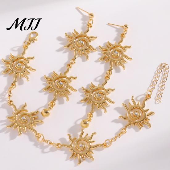 Retro Bohemian Earrings Bracelet Double Sun Spiral Pendant Ethnic Style Micro-Paved Cubic Zirconia Inlaid Shape Drop Jewelry Gift