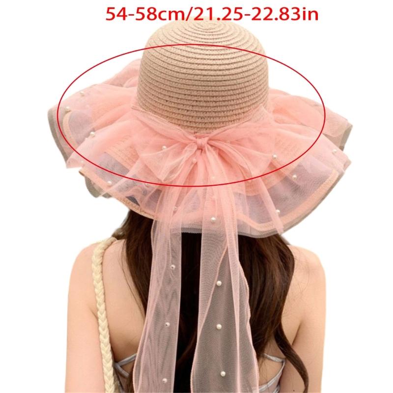 Elegant Sun Hat For Women Paper Straw Breathable And Foldable Lace Bowknot Wide Brims Panama Hat for Camping Travel