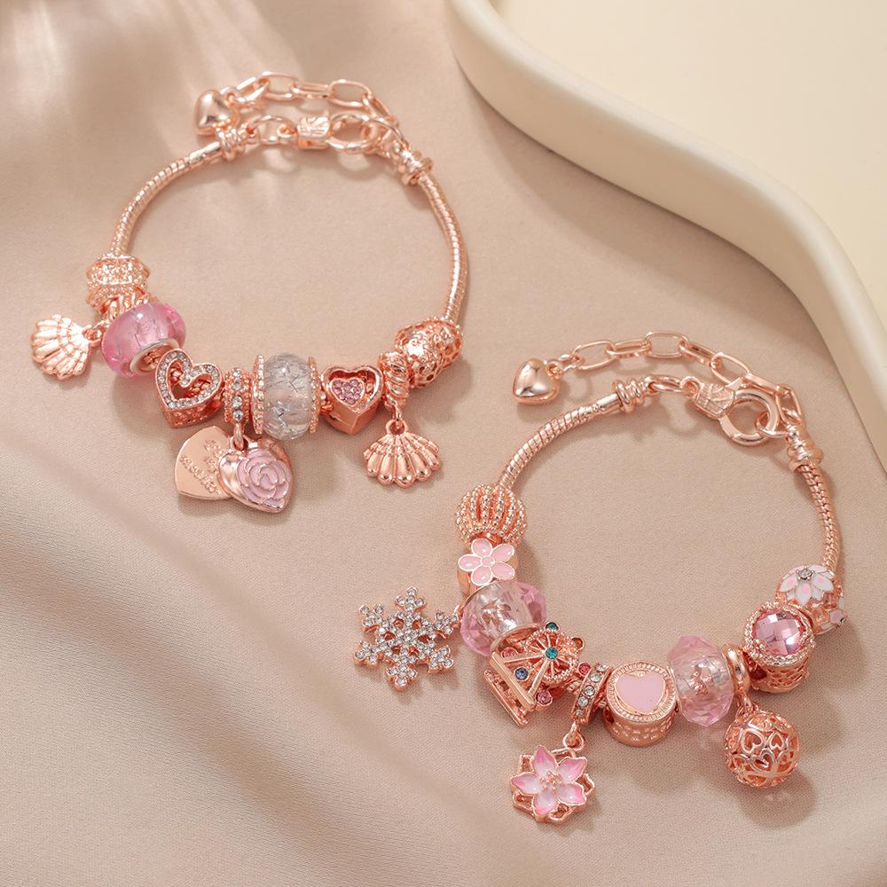 Luxury Rose Gold Sakura Snowflake Beaded Bracelet - Valentine's Day Gift