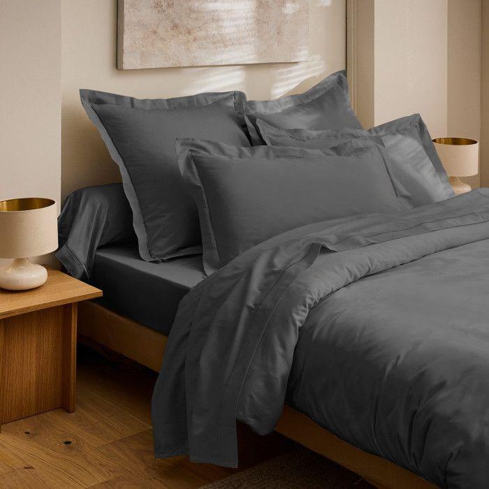 Drap Housse "Prestige" 100% Satin de coton Peigné 120 fils /cm² Coton Pur - Prestige Graphite - 200 x 200 cm bonnet de 30 cm