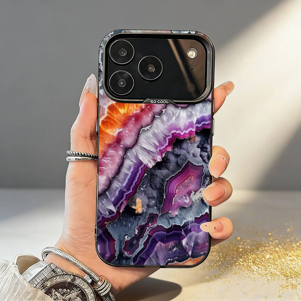 G-Glitter Art Marble Pattern Phone Case For iPhone17,16,15,14,13,12,11,Pro,MAX White Matte Shockproof Cover