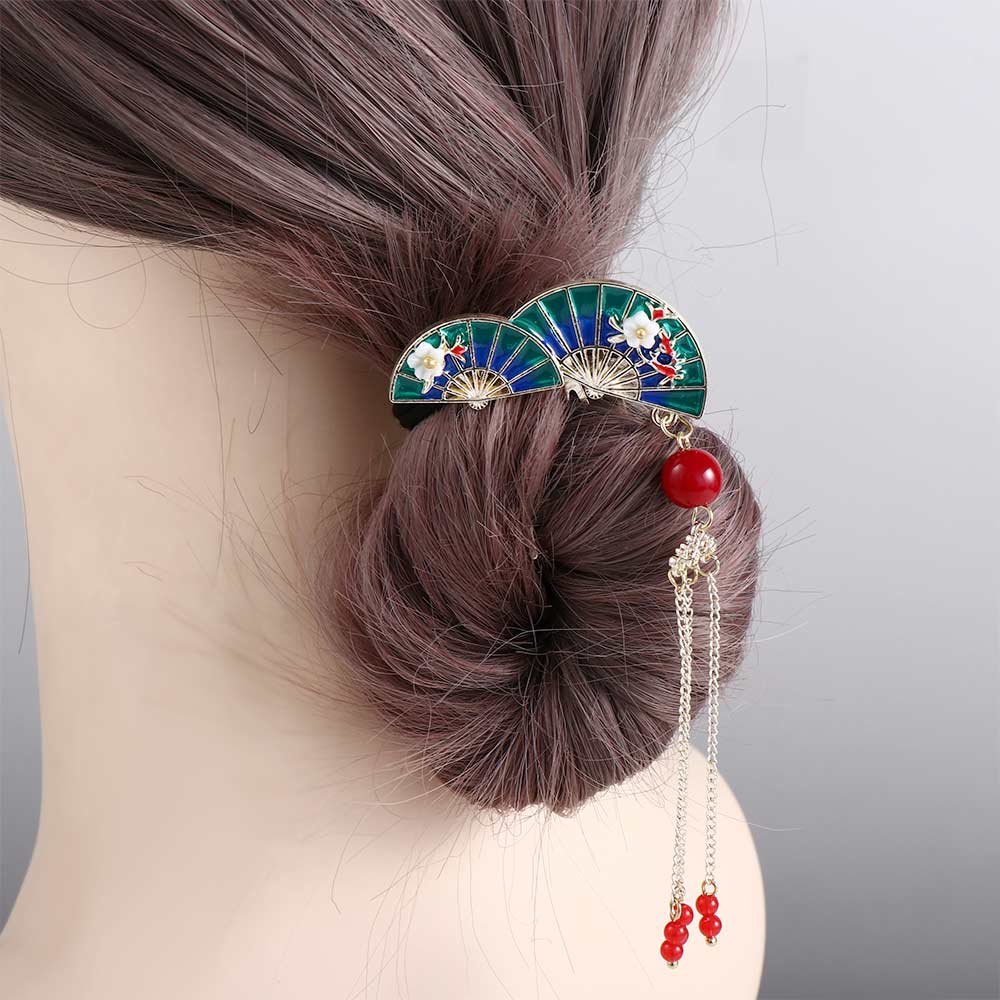Bun Chignon Decorative Tassel Fan Hair Comb Fan Shape Hairpins Hair Accessories Lady Barrettes