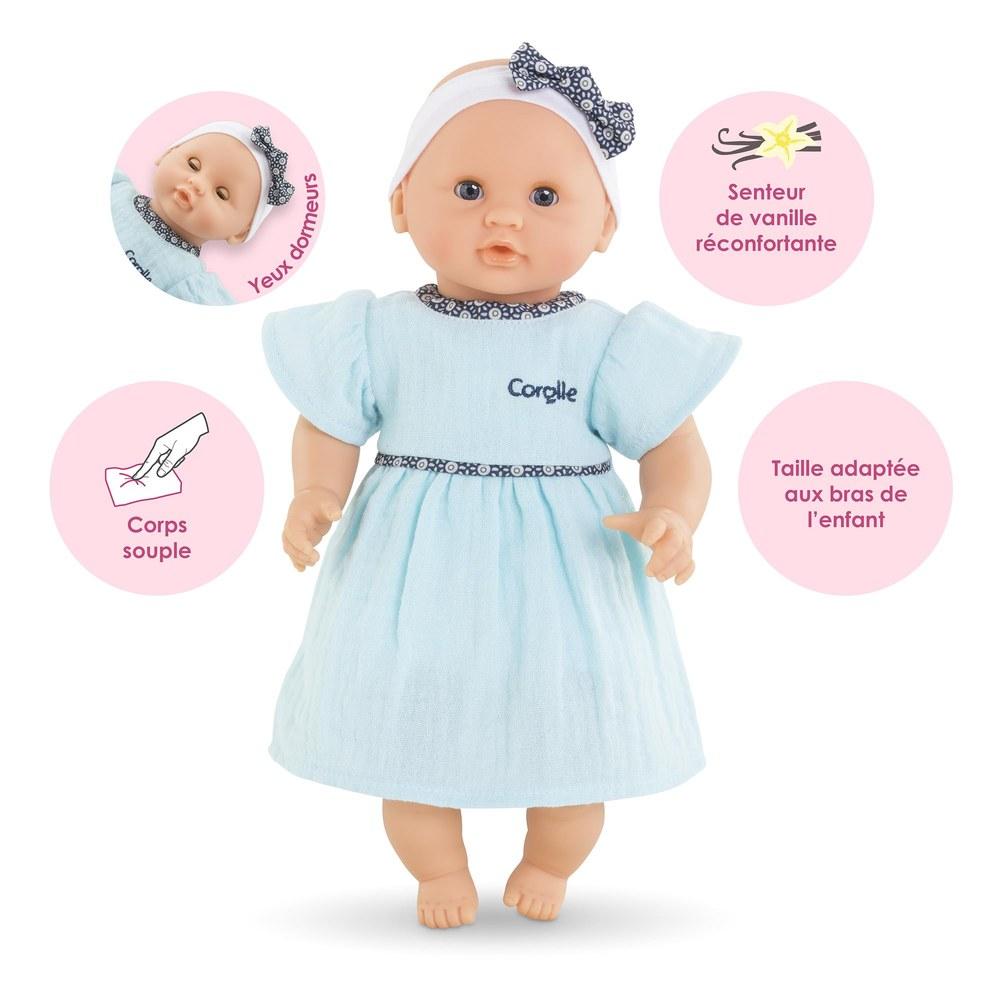 Corolle Bébé Calin Maud 12-Inch Soft Baby Doll Vanilla Scent Blue Outfit Sleepy Eyes for Girls 18 Months and Older