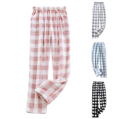 Women Pajama Pants Plush Sleep Pants Soft Elastic Waist Pajama Bottoms Plaid Pants With 2 Pockets