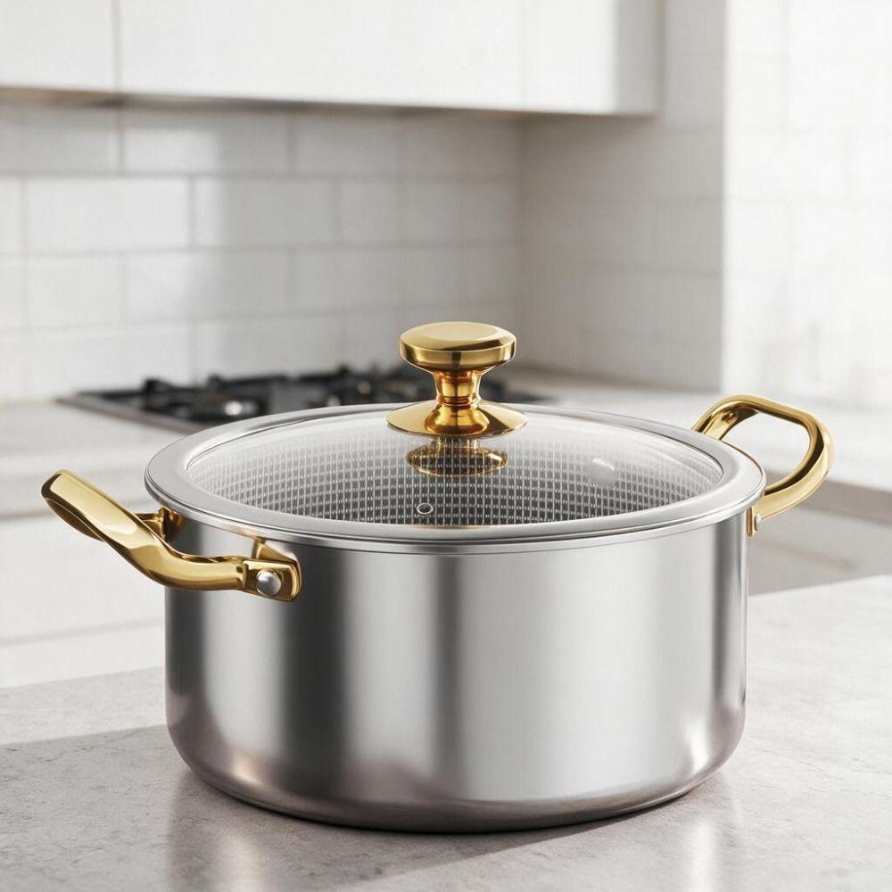 Double Handle Stainless Steel Soup Pot Honeycomb Bottom Hot Pot Pots Slow Cooker Dormitory