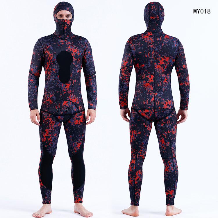 3mm Camouflage Two-Piece Wetsuit with Hood for Diving, Spearfishing, Freediving, and Snorkeling
