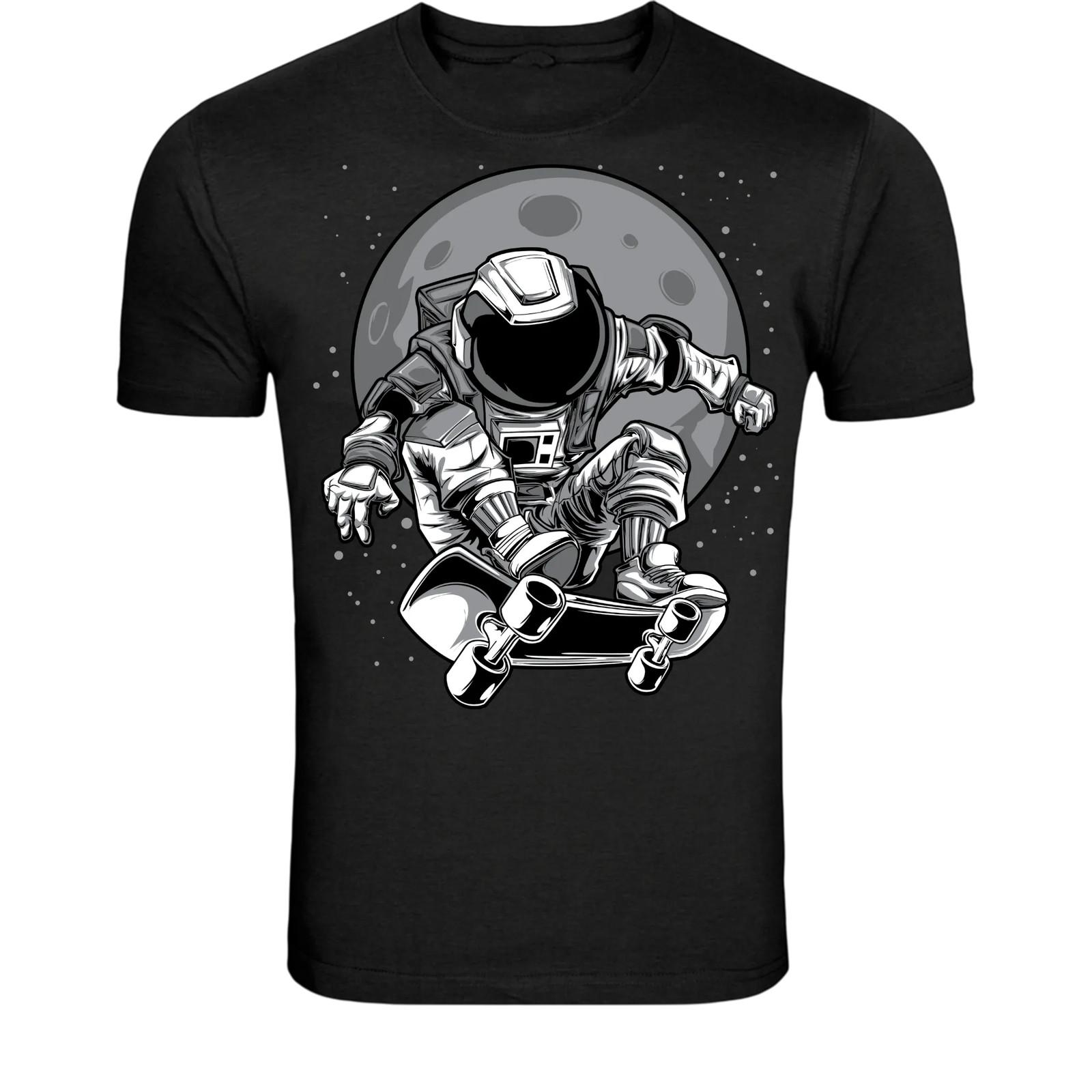 Astronaut Skateboard Moon T-Shirt - Space Skater Graphic Tee S