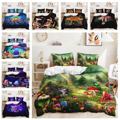 Parure de lit 3D en forme de champignon magique, couette et taie d'oreiller, 2/3 pièces AU/EU/DE/US/UK, pleine taille, séchage rapide, décoration de la maison