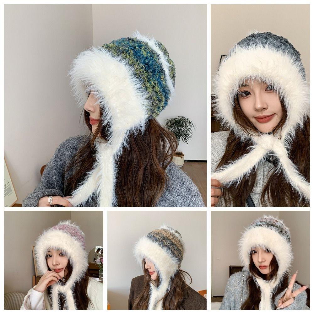 Soft Dopamine Color Beanies Cap Thicken Sweet Knitted Pullover Cap  Female