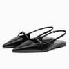 New Bling Women Sandal Fashion Pointed Toe Shallow Slip On Ladies Elegant Slingback Shoes Med Heel Flat Shoes