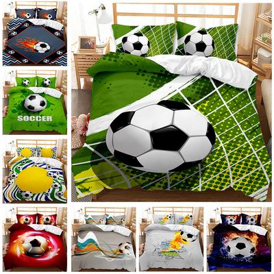 3D Football Bedding Set Football Enthusiast Quilt Cover Pillowcase Double Bed Full Size Bedspread Set Washable Zipper Comfortable Home Decoration
