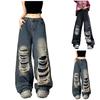 Women's Vintage Ripped Jeans Loose Straight Leg Wide-leg Mop Denim Pants