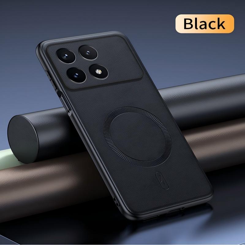 For Xiaomi POCO X6 Pro Magnetic Case Leather Texture for Wireless Charging Light Thin Shockproof Bumper Cover
