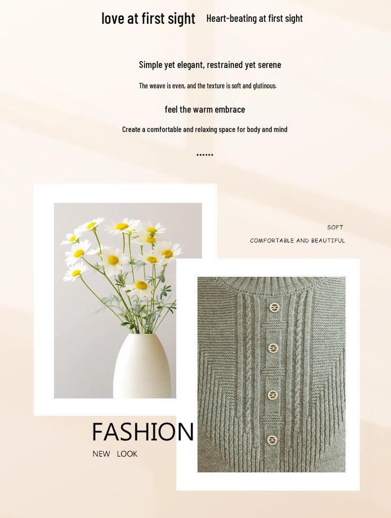 2024 Women's Autumn/Winter Semi-High Collar Long-Sleeve Knitted Top for Middle-Aged and Elderly.