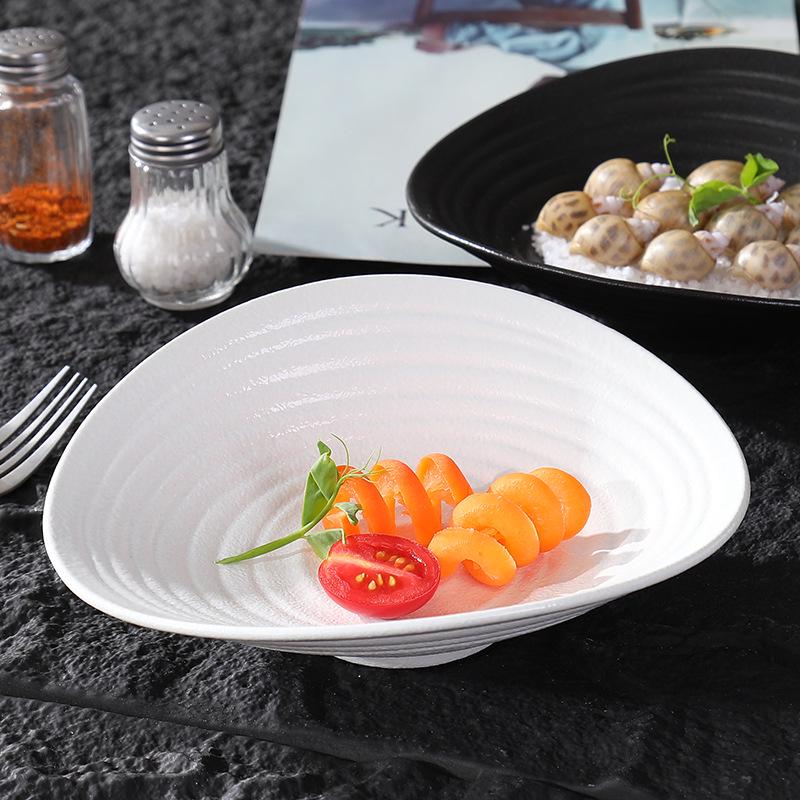 Irregularly Shaped Ceramic Salad Bowl for Restaurants - Deep Plate for French Desserts