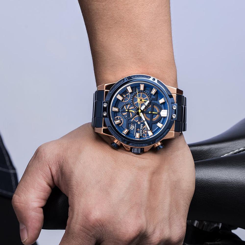Megir Luxus Business Uhren für Herren Edelstahlarmband Quarz Casual Armbanduhr Wasserdicht Kalender Herren Chronograph 2108
