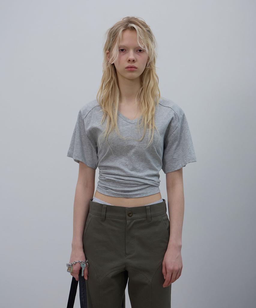 LCDC™ Back Slit V-Neck Top (Melange Gray)