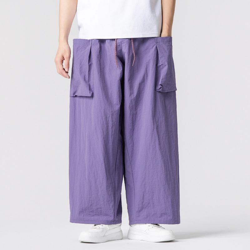 Retro Men's Wide Leg Pants Summer Plus Size Solid Color Pants