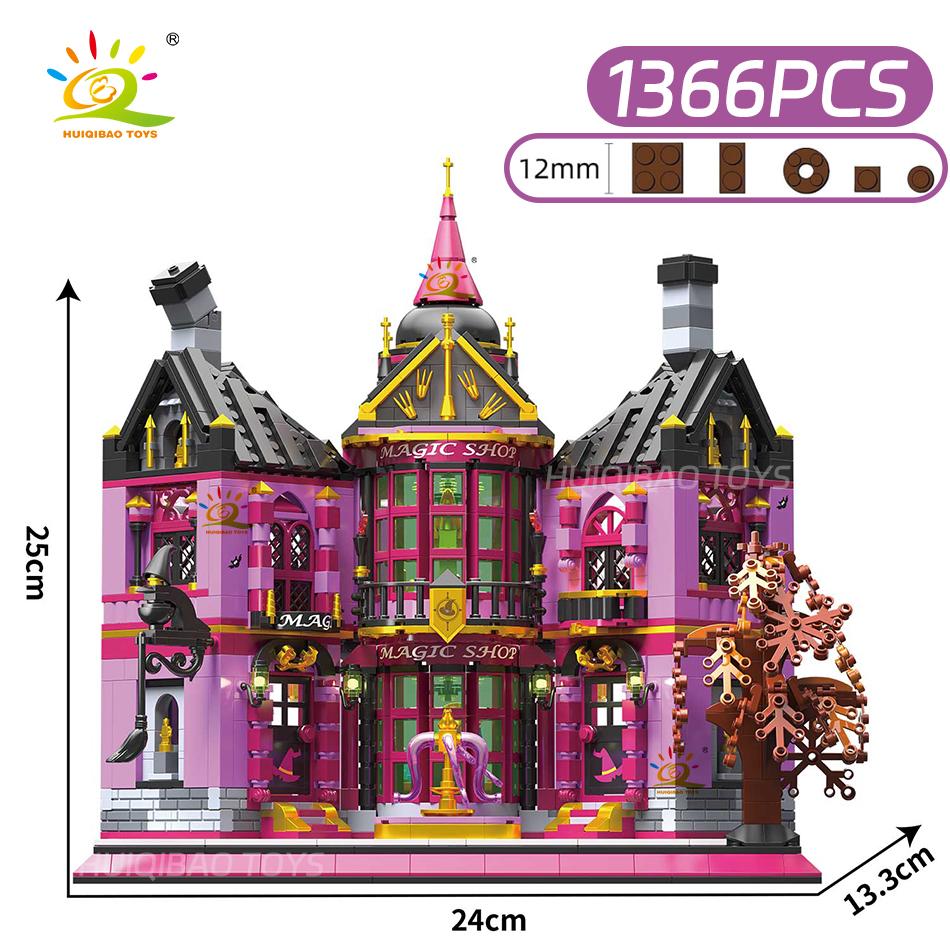 

HUIQIBAO Halloween Witch House Wizard Bar Magic Shop Micro Model Building Block City DIY Store Assembly Brick Toys for Children NO BOX NO LGIHT