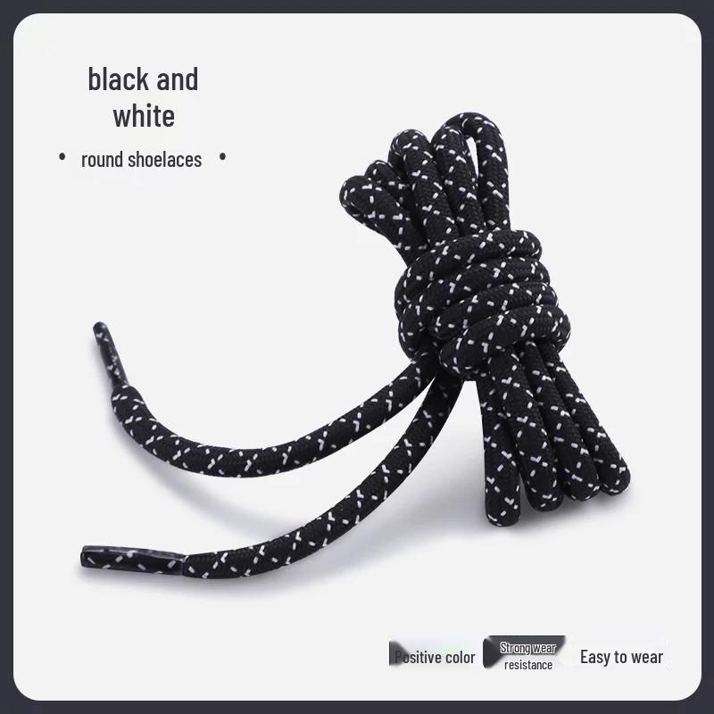 Lacets de chaussures ronds épais à pois diagonaux noirs et blancs pour la randonnée/course à pied