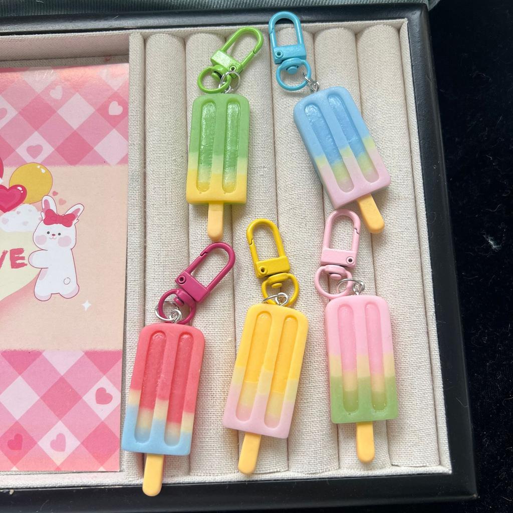 Elegant Popsicles Shaped Keychain Gradient Color Ice Lolly Keyring Pendant Fashion Bag Ornament for Women and Girls