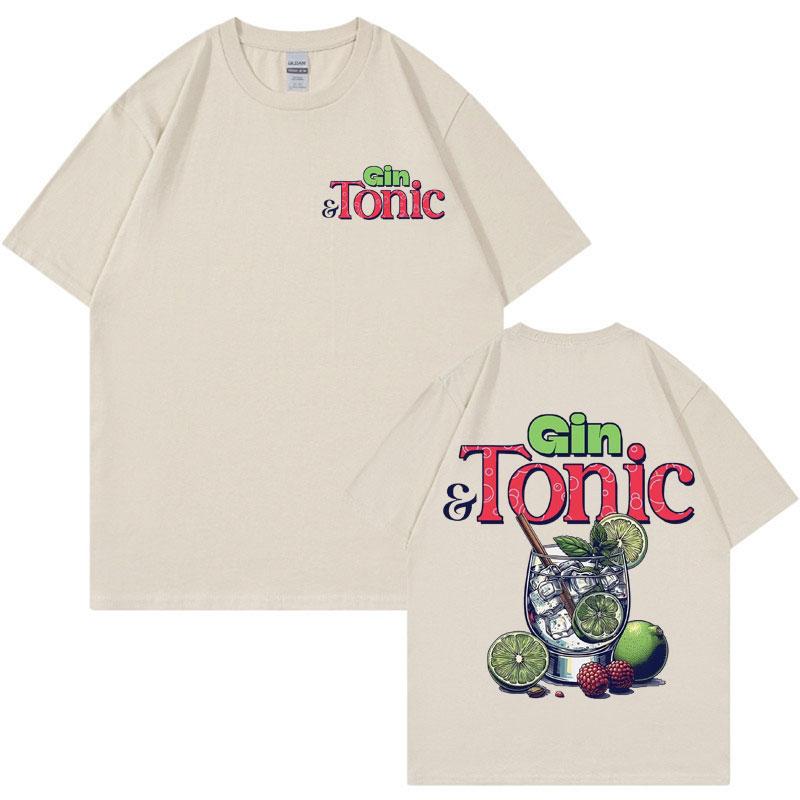 GIN AND TONIC Meme T Shirt Unisex Retro Cartoon Aesthetic T Shirts Men Summer Fashion Cotton Funny Cocktail Meme Graphic T-shirt