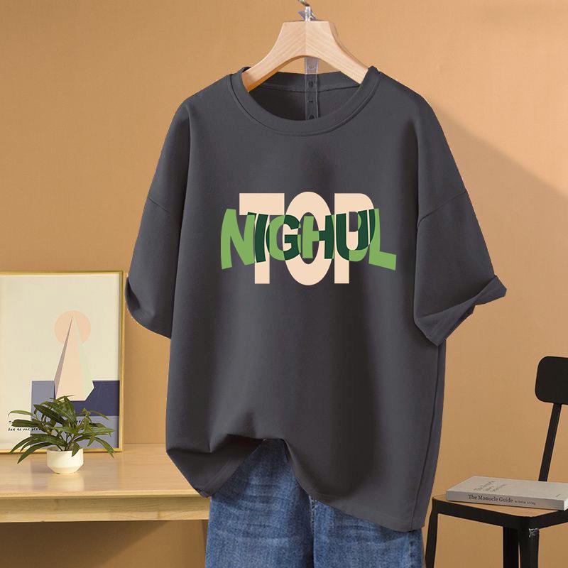 2025 Summer Women's Plus Size Slimming Cotton Round Neck Tee - European Style