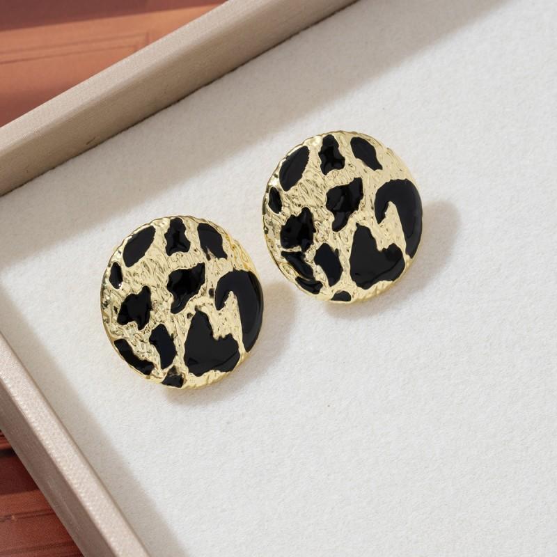 Vintage Einzigartig Leopardenmuster Quadratisch Rund Herzförmig Ohrringe Damen Textur Emaille Geometrisch Steckerohrringe Schmuck