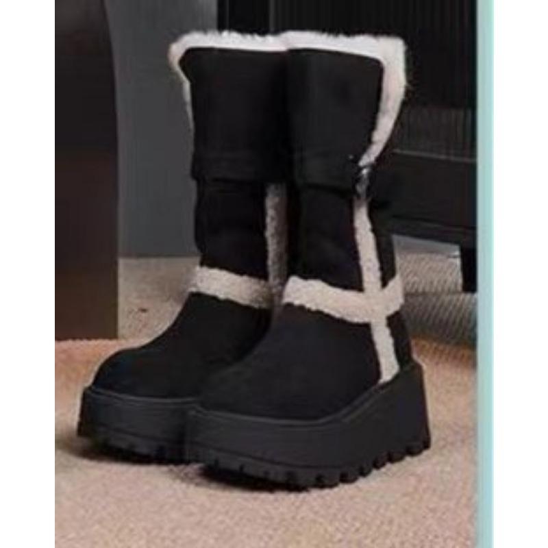 Women's large size padded thickened winter warm fur one snow boots padded lining ankle boots non-slip hiking sports cotton boots