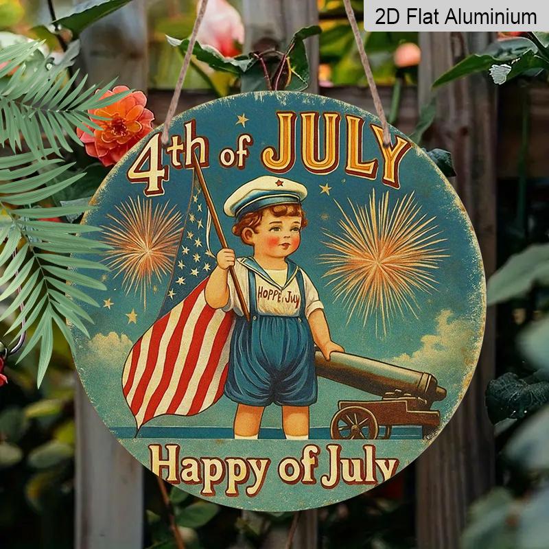 2D Flat 1pc, 8x8 in, Suitable for Independence Day Celebrations - Aluminum Metal Decorative Signs & Plaques, Perfect for Decorating for Home Cafes or