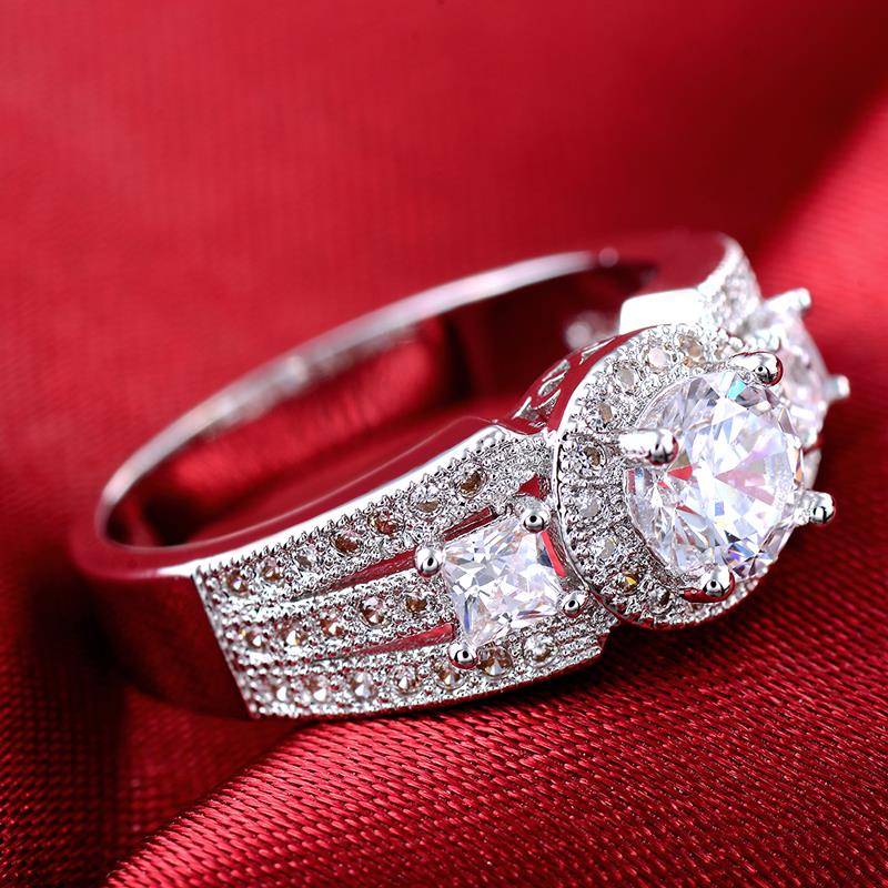 Luxry Wedding Ring Set for Bridal Sliver Color Engagement Promise Marriage Ring Crystal Zircon For Women Dropship R516