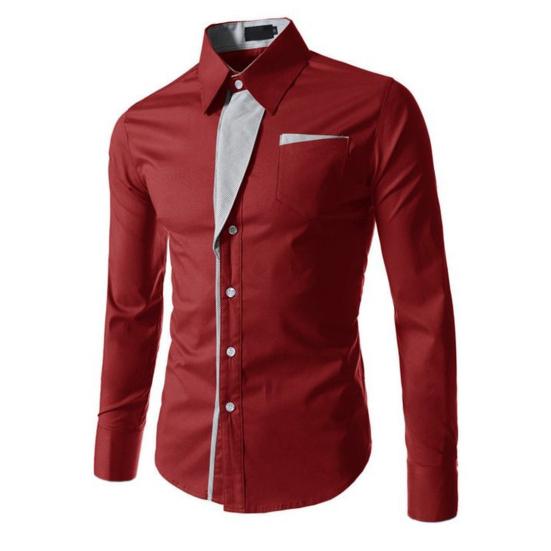 Men Spring Shirt Button Long Sleeves Solid Color Lapel Single-breasted Warm Patch Pocket Plus Size Mid Length Men Top for Office